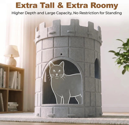 Best Castle Style Cat Cave, Extra Large Scratch Resistant Castle Condo, Large Size Cat Cave, Felt Cat Bed Cave Indoor, Cozy Kitten House with Hanging Ball, Perfect Cat Cave