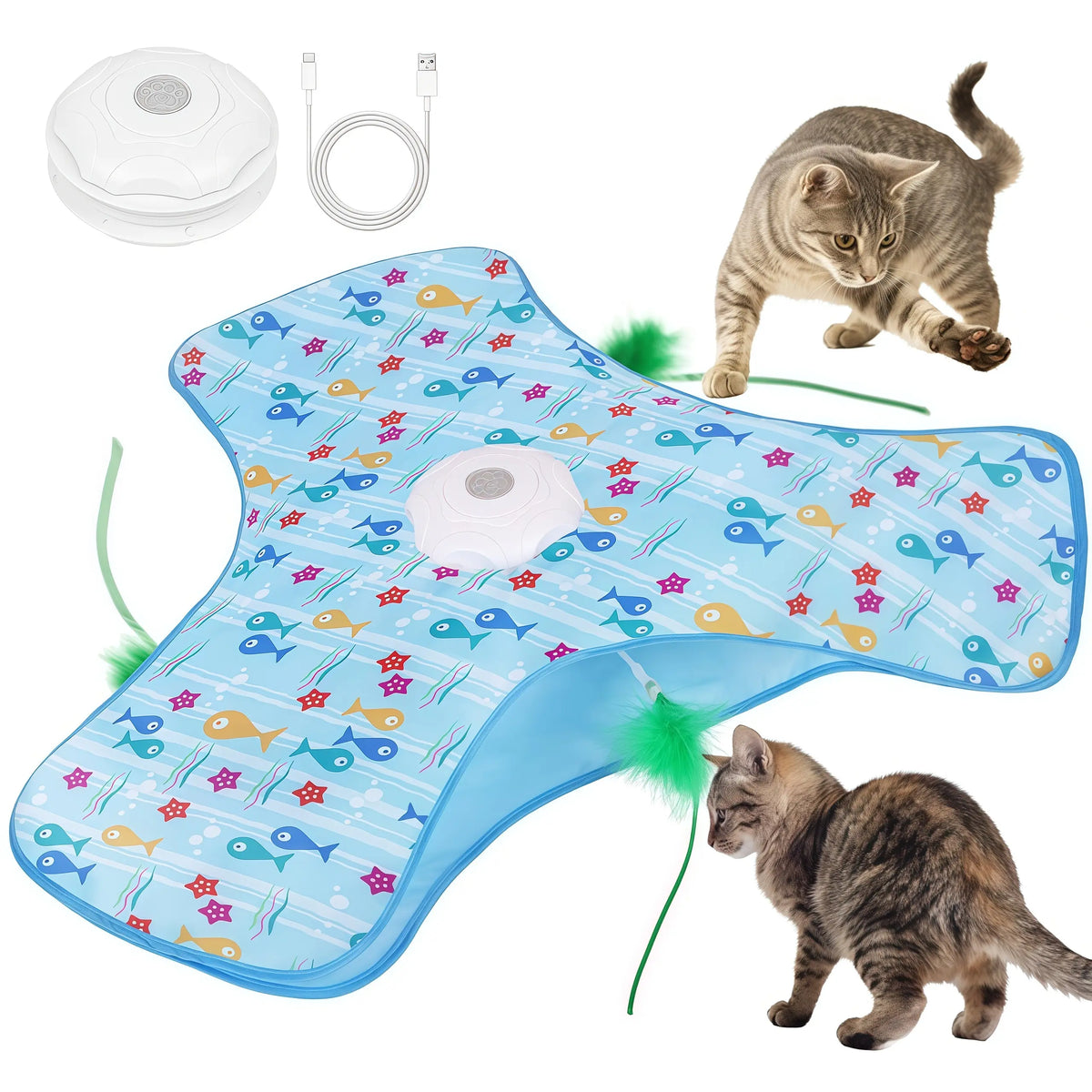 Interactive Hide and Seek Cat Toy, USB Rechargeable Automatic Toy with Moving Feather, Enrichment Toy for Indoor Cats & Kittens