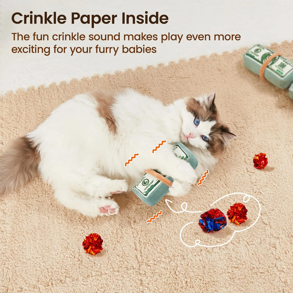 Potaroma Us-Dollar Catnip Crinkly Sound Toy Cat Toys, Mesh Fabric for Teeth Cleaning, Interactive Kicker Toys for Indoor Kitten Exercise 6.0 Inches for All Breeds #Summervibes #Petlovers