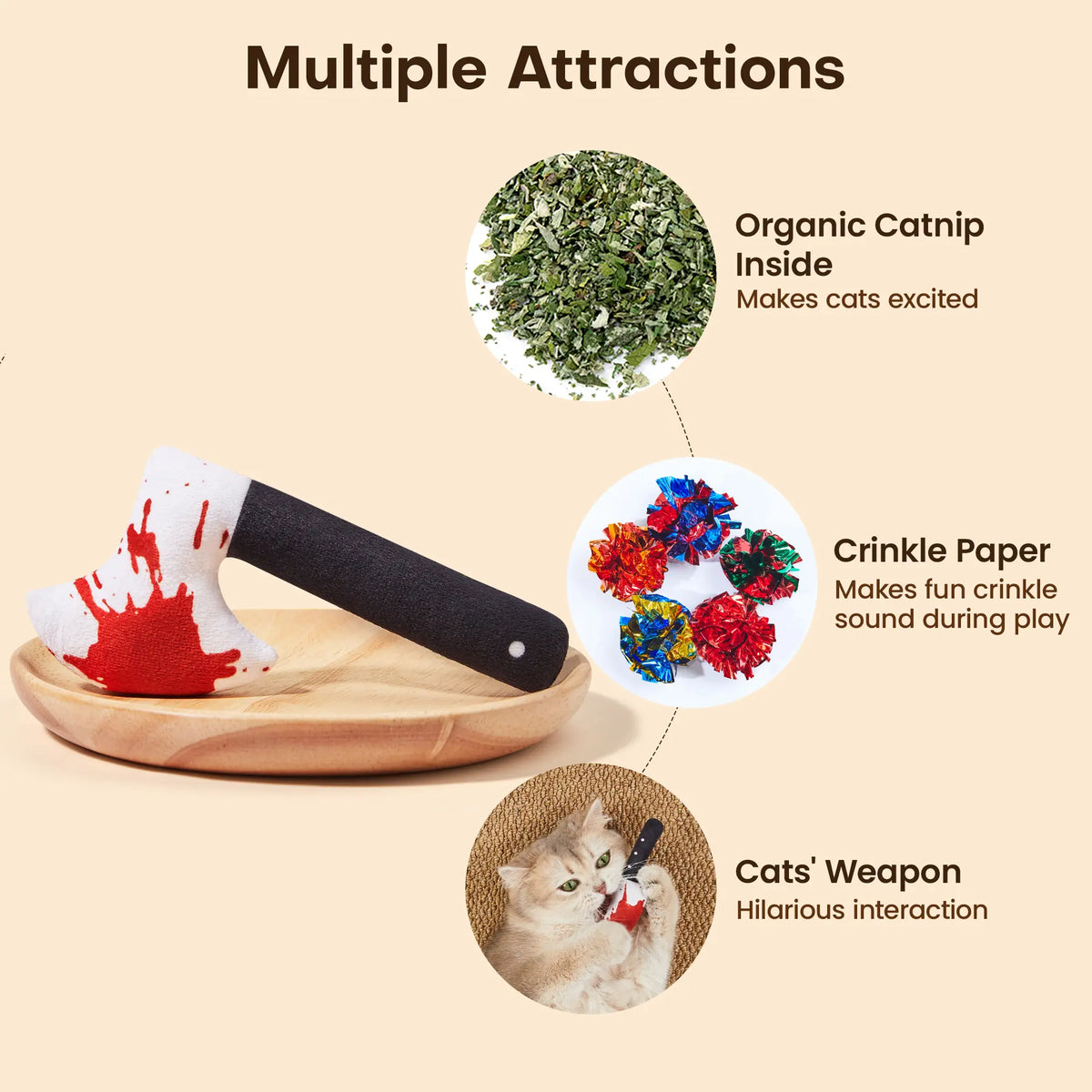 Potaroma 4Pcs Horror Knife-Shaped Cat Crinkly Toys - 6.5In Soft Kitten Toys with Crinkle Paper Sound, Indoor Entertainment Gear for All Cat Breeds Supporting Healthy Physical Movement & Calming Effect, 6.5 Inch