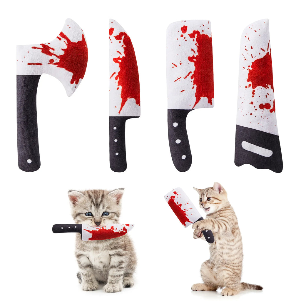 Potaroma 4Pcs Horror Knife-Shaped Cat Crinkly Toys - 6.5In Soft Kitten Toys with Crinkle Paper Sound, Indoor Entertainment Gear for All Cat Breeds Supporting Healthy Physical Movement & Calming Effect, 6.5 Inch