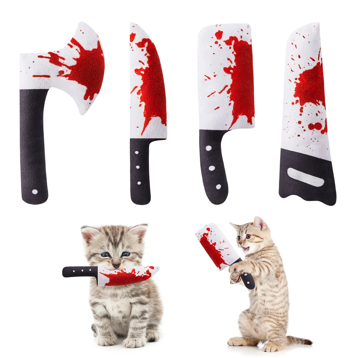 Potaroma 4Pcs Horror Knife-Shaped Cat Crinkly Toys - 6.5In Soft Kitten Toys with Crinkle Paper Sound, Indoor Entertainment Gear for All Cat Breeds Supporting Healthy Physical Movement & Calming Effect, 6.5 Inch