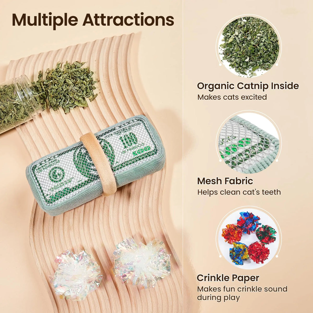 Potaroma Us-Dollar Catnip Crinkly Sound Toy Cat Toys, Mesh Fabric for Teeth Cleaning, Interactive Kicker Toys for Indoor Kitten Exercise 6.0 Inches for All Breeds #Summervibes #Petlovers