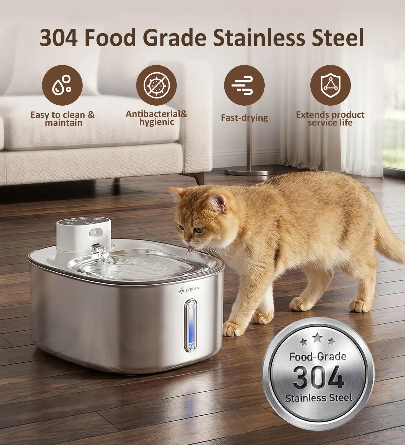 Wireless Cat Water Fountain Stainless Steel,135Floz/4L Battery Operated Automatic Pet Fountain,Cordless Cat Water Dispenser Pet Drinking Water Fountain for Multicat Cats Dog Outdoor