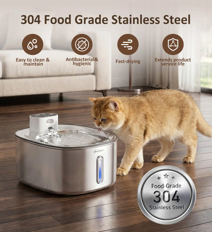 Wireless Cat Water Fountain Stainless Steel,135Floz/4L Battery Operated Automatic Pet Fountain,Cordless Cat Water Dispenser Pet Drinking Water Fountain for Multicat Cats Dog Outdoor