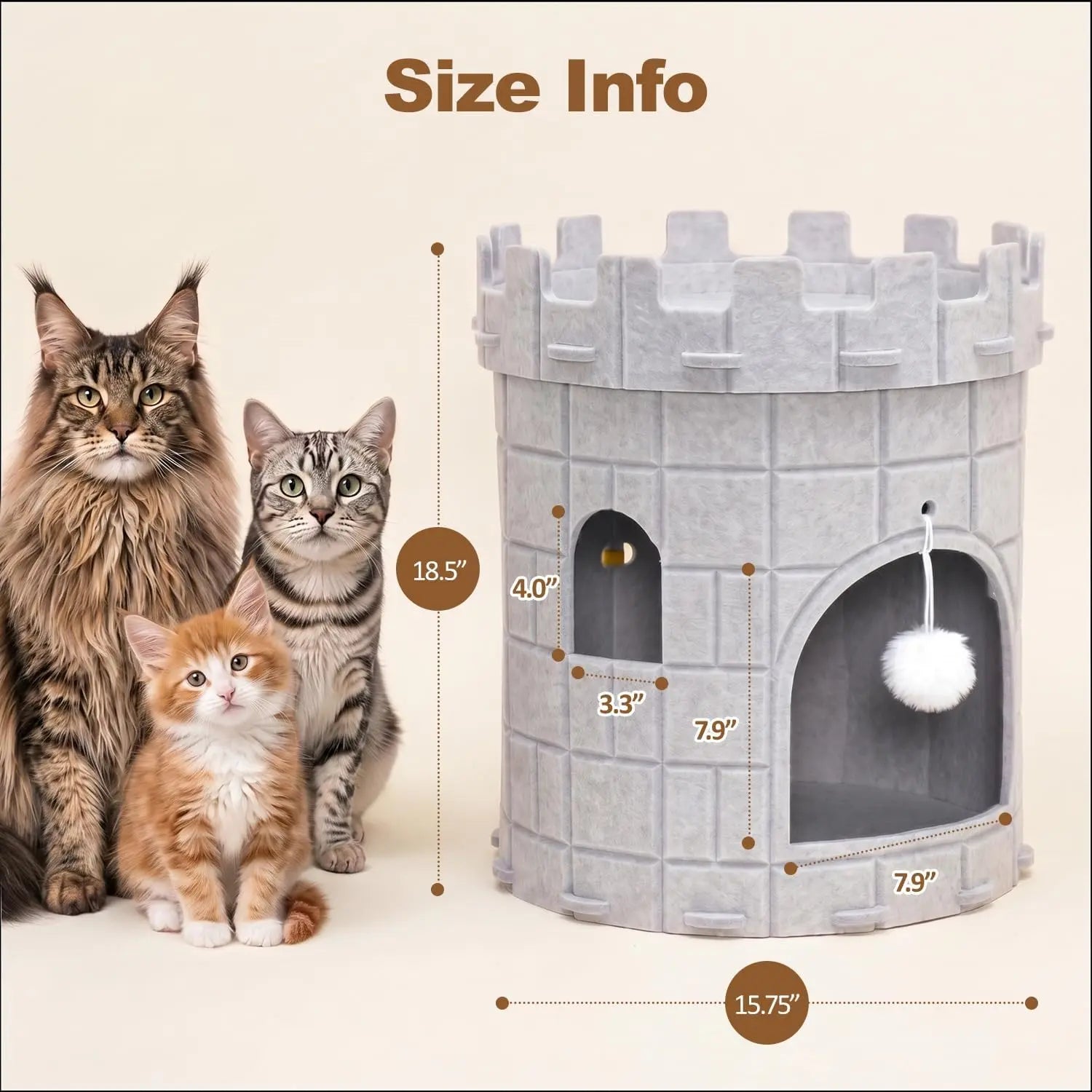 Best Castle Style Cat Cave, Extra Large Scratch Resistant Castle Condo, Large Size Cat Cave, Felt Cat Bed Cave Indoor, Cozy Kitten House with Hanging Ball, Perfect Cat Cave
