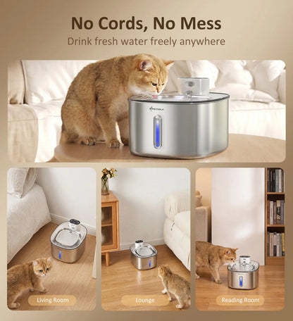 Wireless Cat Water Fountain Stainless Steel,135Floz/4L Battery Operated Automatic Pet Fountain,Cordless Cat Water Dispenser Pet Drinking Water Fountain for Multicat Cats Dog Outdoor