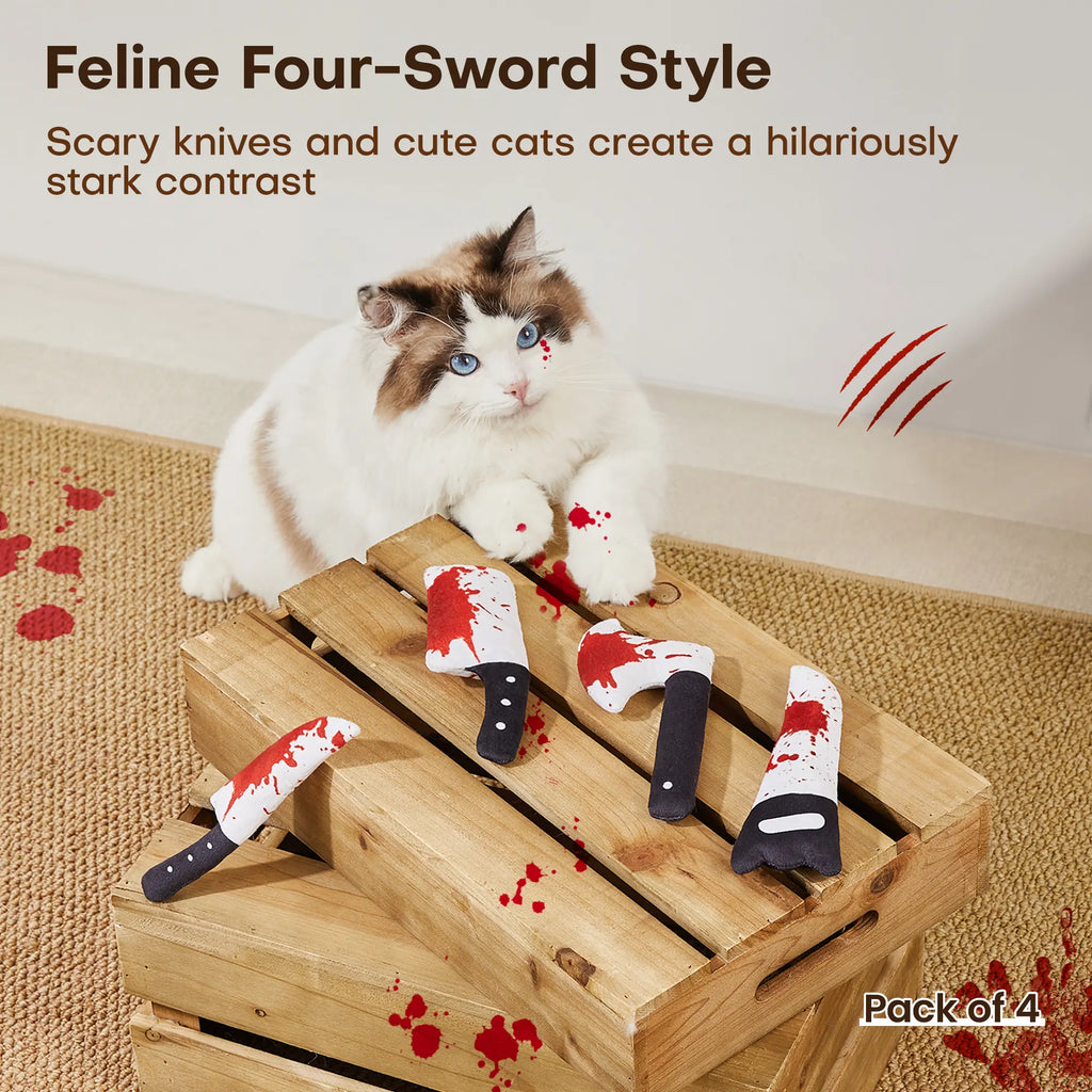 Potaroma 4Pcs Horror Knife-Shaped Cat Crinkly Toys - 6.5In Soft Kitten Toys with Crinkle Paper Sound, Indoor Entertainment Gear for All Cat Breeds Supporting Healthy Physical Movement & Calming Effect, 6.5 Inch
