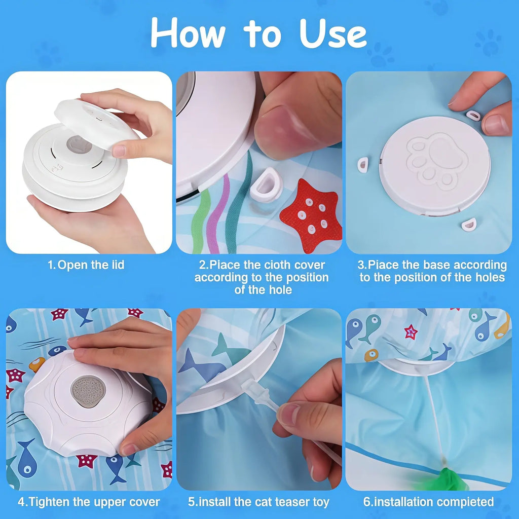 Interactive Hide and Seek Cat Toy, USB Rechargeable Automatic Toy with Moving Feather, Enrichment Toy for Indoor Cats & Kittens