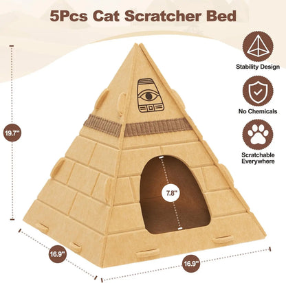 Cat Cave Bed for Indoor Cats – Scratch-Resistant Felt Cat House Hideaway with Pharaoh Headdress, Cozy Kitty Hut for Small to Medium Pets