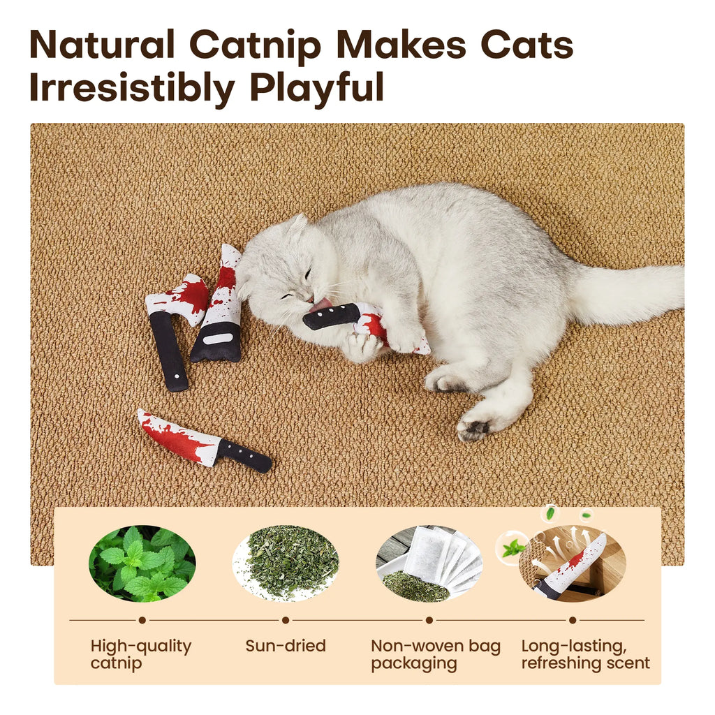 Potaroma 4Pcs Horror Knife-Shaped Cat Crinkly Toys - 6.5In Soft Kitten Toys with Crinkle Paper Sound, Indoor Entertainment Gear for All Cat Breeds Supporting Healthy Physical Movement & Calming Effect, 6.5 Inch