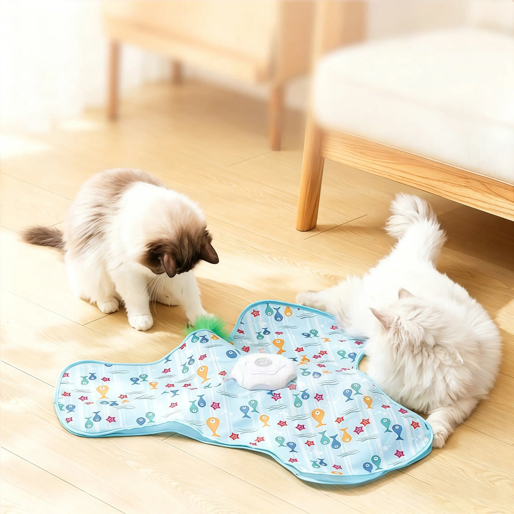 Interactive Hide and Seek Cat Toy, USB Rechargeable Automatic Toy with Moving Feather, Enrichment Toy for Indoor Cats & Kittens